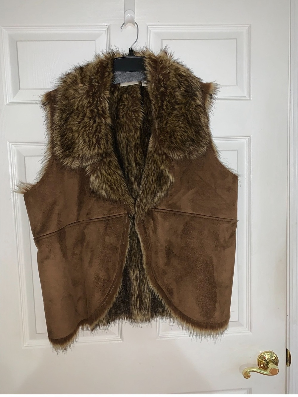 Faux Fur Trim Brown Suede Vest